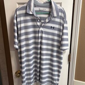 Under Armour Men's Polo Shirt - Blue and White Stripes